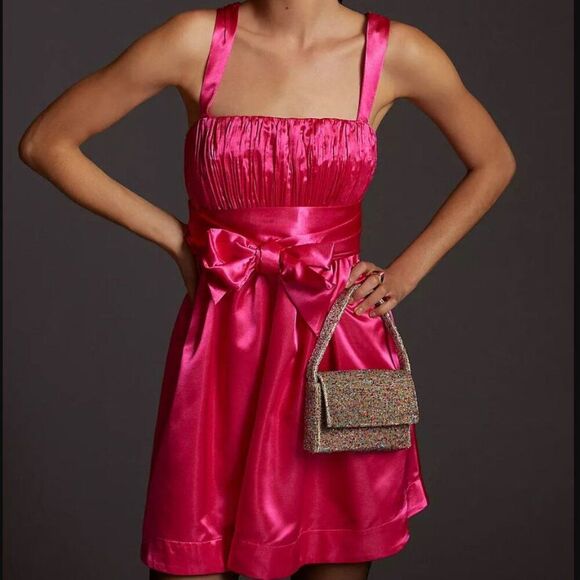 NWT Maeve Bow-Tie Satin Mini Dress Size 16 - Picture 1 of 10